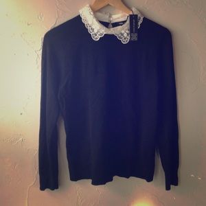 Cable and gauge sweater with lace collar medium
